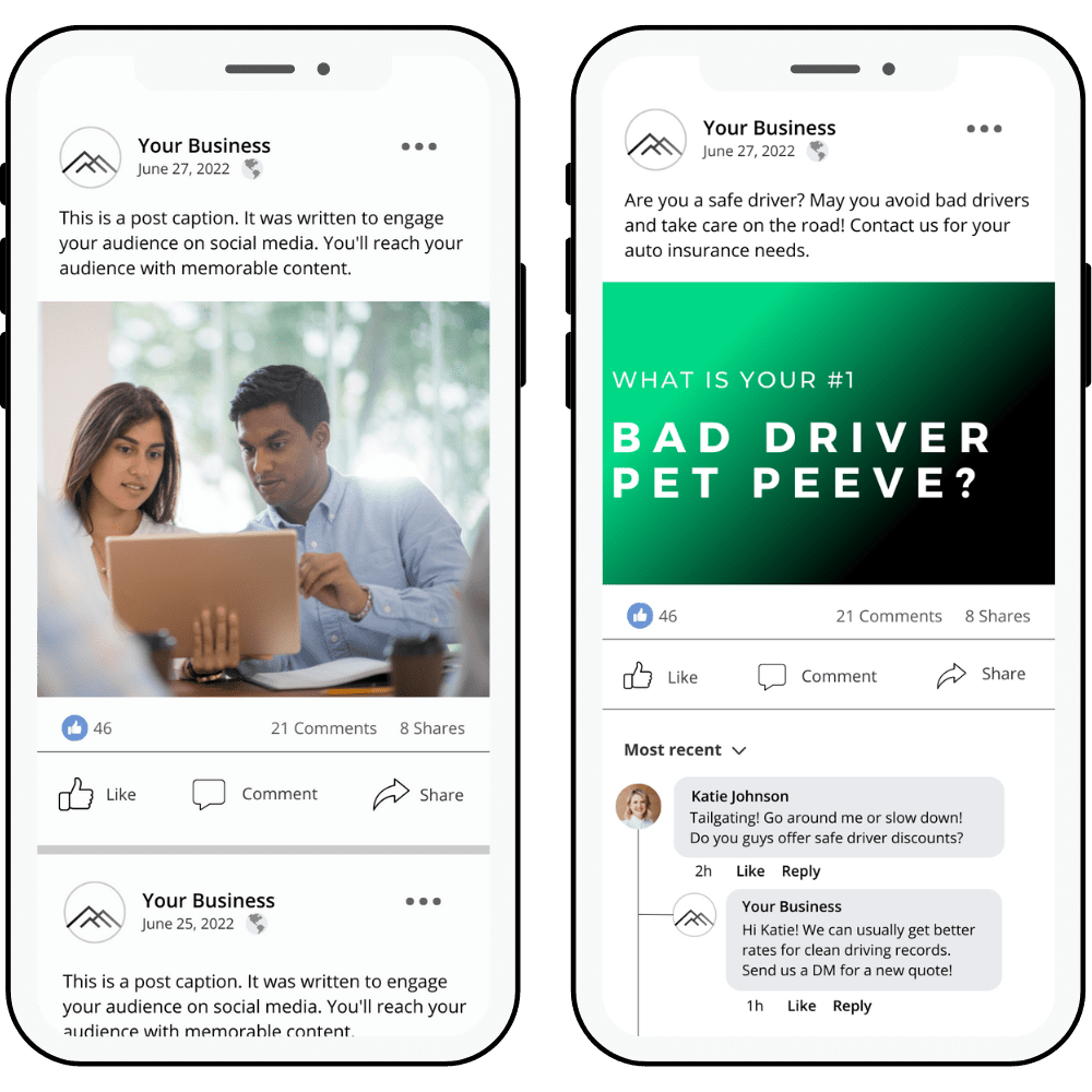 Sample social media posts for insurance agencies made by Lift Local