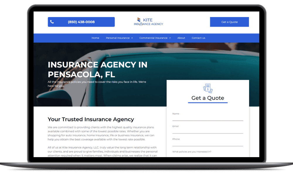 Sample landing page for a Lift Local insurance website.